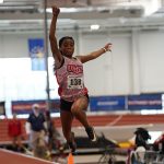 Kennedy Moore jumping at the GLVC Indoor Track and Field Championships