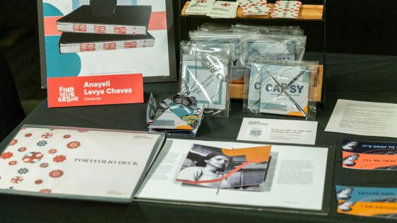 Anayeli Levya Chavez's book CAPSY on display on a table in the hallway of Lucas Hall