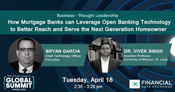 Graphic promoting Bryan Garcia and Vivek Singh's joint presentation at last spring's Last April, at the Financial Data Exchange Global Summit in Raleigh, North Carolina