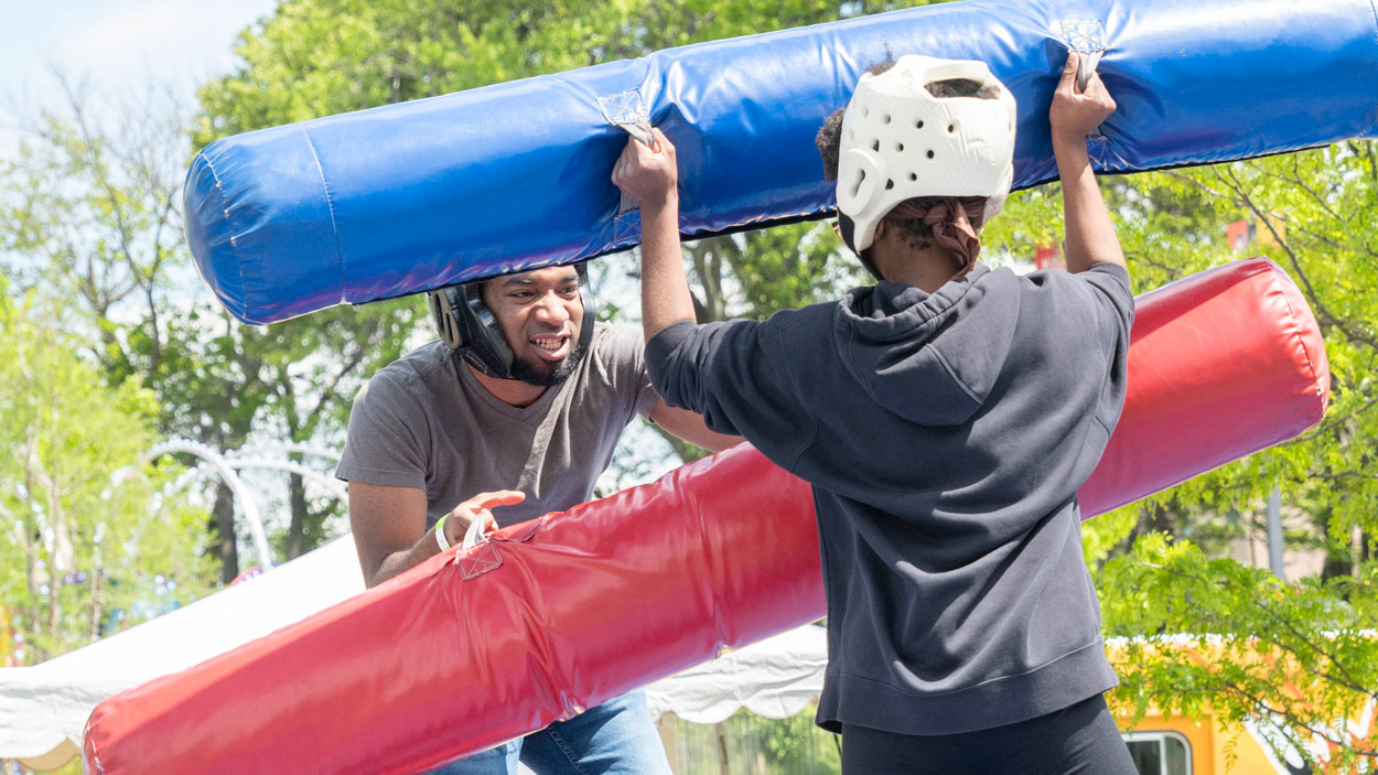 Junior engineering majors Emmanuel Morgan and Kendal White battled each other in a jousting competition.