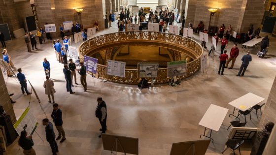 University of Missouri System students set up poster presentations in the third floor rotunda of the Missouri State Capitol during Undergraduate Research Day last Thursday