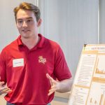 Biology graduate Jesse Laseter discusses his research on small predators in Missouri glades during the Undergraduate Research Symposium on April 26
