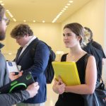 Gabrielle Bowring speaks with an Ameren representative.