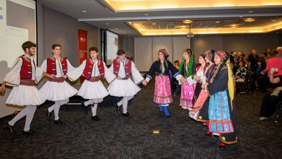 The Kyklos Hellenic Dancers of St. Louis perform during a celebration of 30 years of Greek Studies at UMSL