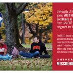 Graphic featuring UMSL students sitting on the grass under a tree on a fall day and a logo for the 2024 Higher Education Excellence in Diversity Award