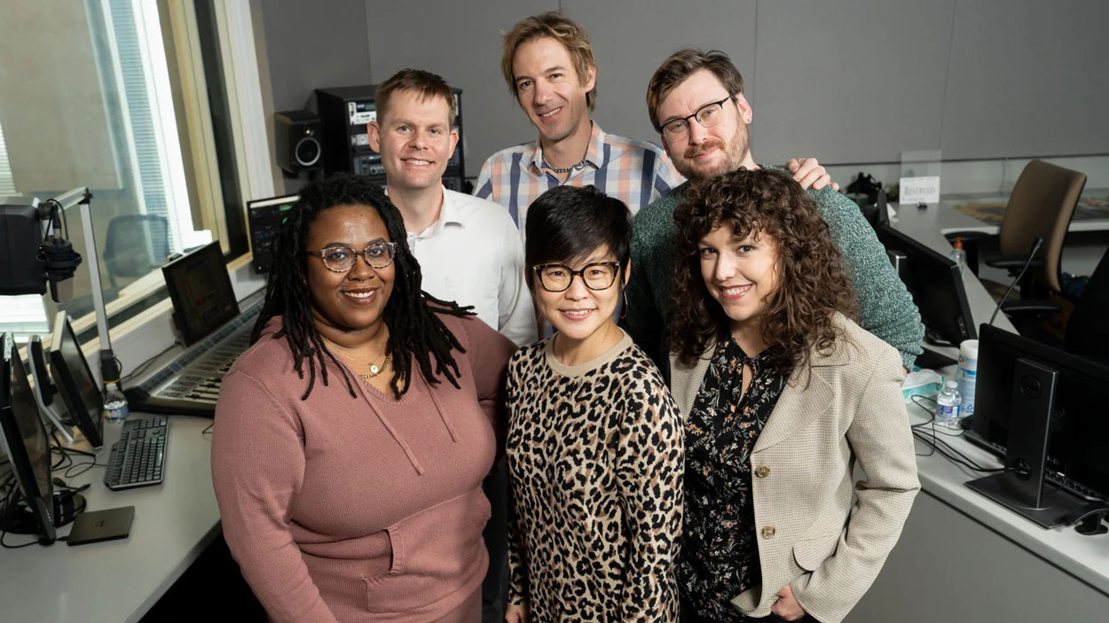 "St. Louis on the Air" production team members (from left) Miya Norfleet, Alex Heuer, Aaron Doerr, Elaine Cha, Danny Wicentowski and Emily Woodbury