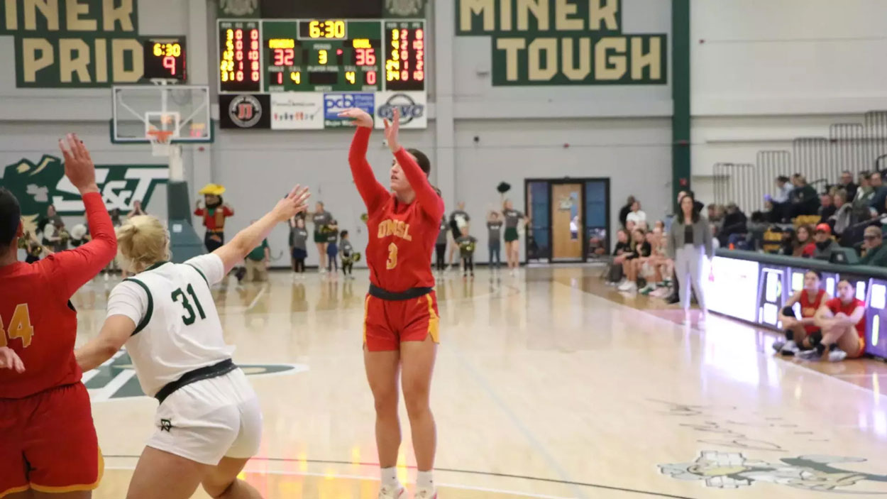 Freshman guard Katie Hamill releases a shot against Missouri S&T in Rolla