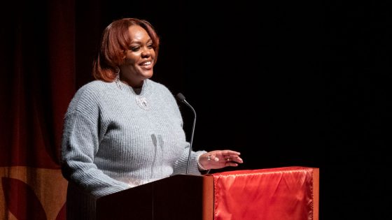 UMSL alum Tierra Parks serving as the mistress of ceremonies at the Martin Luther King Jr. Holiday Observance