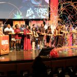 Streamers fall on members of the senior class of students in UMSL's Bridge Program Saturday Academy at its annual Award Ceremony on Saturday at the Blanche M. Touhill Performing Arts Center