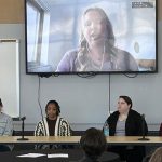 Kaley Ware speaks remotely as fellow panelists Angela Truesdale, Janiah Henderson, Kel Gruber and Andrew Price listen in the ED Collabitat