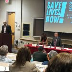 Brandon Sterling welcomes attendees of the Save Lives Now! Advisory Council meeting to the MSC Chamber