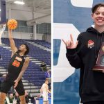 Savon Wykle lays the ball in on a fast break, and Justice Beard holds an NCAA trophy