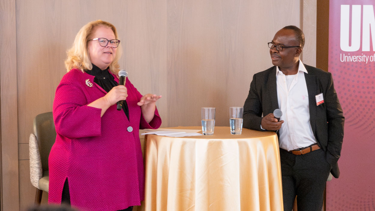Chancellor Kristin Sobolik and Founding Director of the School of Engineering George Nnanna