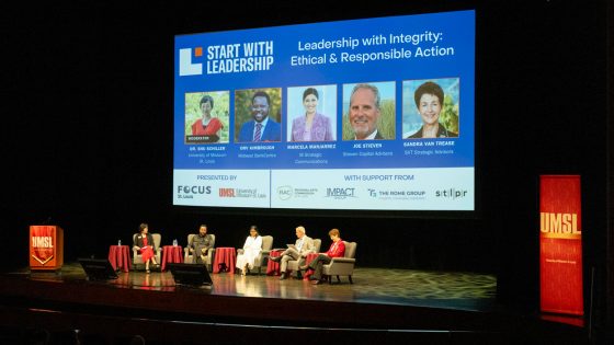Dean Shu Schiller joins UMSL alums Orv Kimbrough, Marcela Manjarrez, Joe Stieven and Sandra Van Trease for a discussion about the importance of ethics