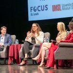UMSL alum and Missouri Botanical Garden President Lúcia Lohmann speaks as part of a panel during the "Start with Leadership: Leading for Growth and Innovation" conference hosted by FOCUS St. Louis and UMSL at the Blanche M. Touhill Performing Arts Center