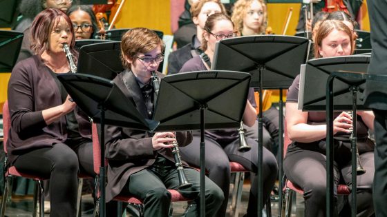 Jake Philipak plays his clarinet during a recent performance with the UMSL Symphony Orchestra