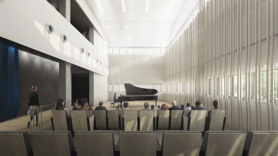 Rendering of the recital hall in the Arts Administration Building