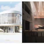 Renderings of the Richter Family Welcome and Alumni Center and the recital hall in the Arts Administration Building
