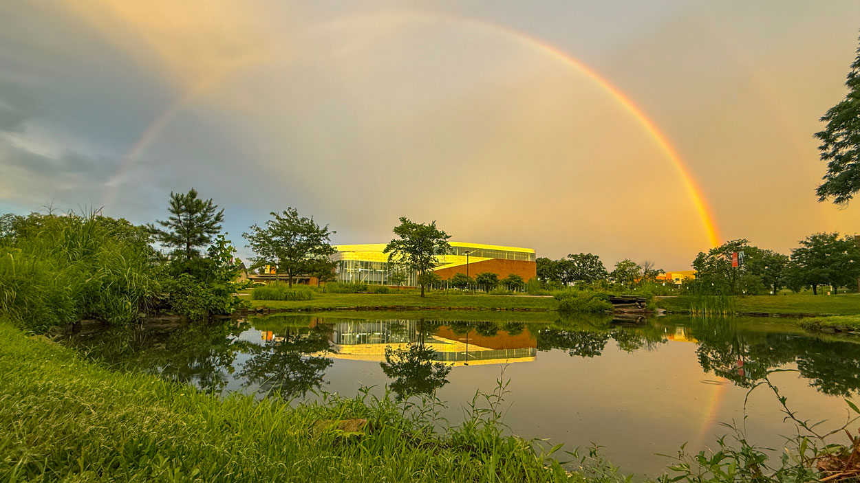 Double rainbow over the Recreation and Wellness Center