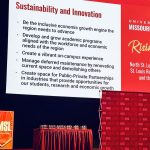 Chancellor Kristin Sobolik delivers the 2025 State of the University Address from the stage at the Blanche M. Touhill Performing Arts Center on Friday morning.
