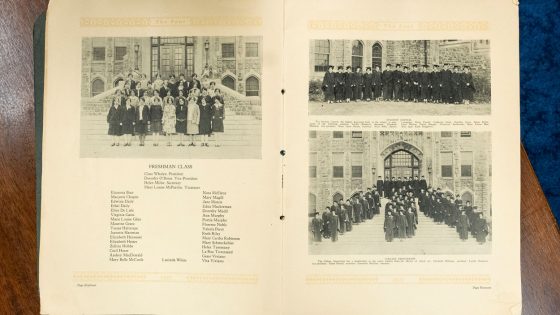 A 1927 edition of The Font yearbook from Fontbonne University showing pictures of the freshman class