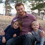 Communication major Matt Markivee, a U.S. Air Force veteran, with his 6-year-old daughter and 4-year-old son