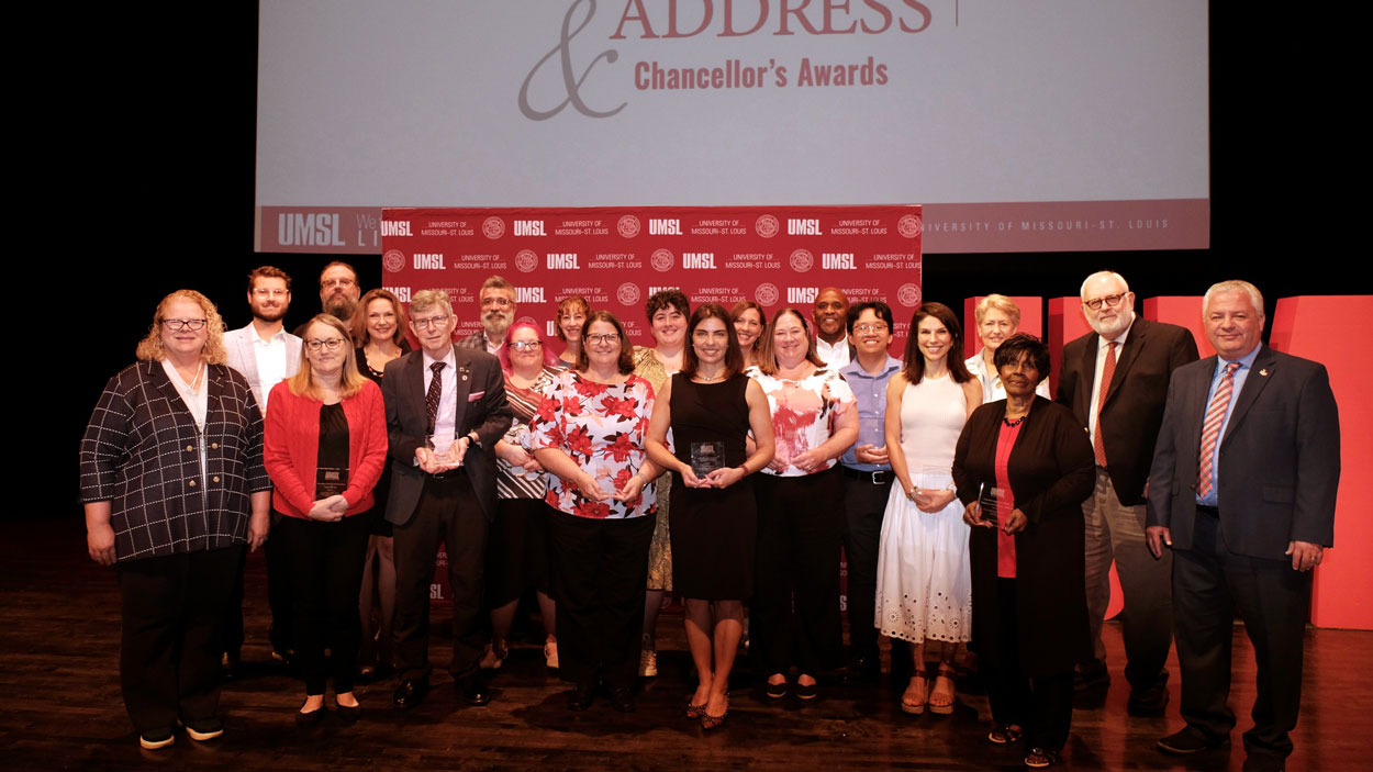 2025 Chancellor's Awards recipients pose on stage