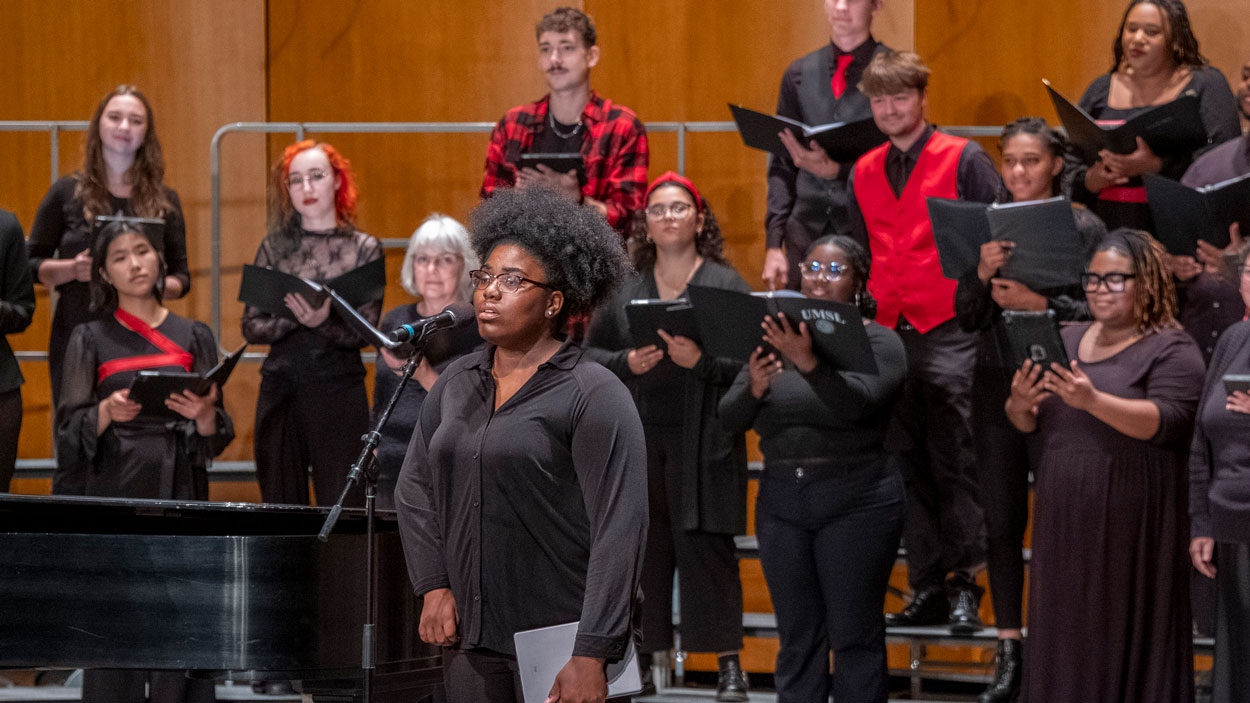 UMSL student Jayla Grinston performs with University Singers during Acappellooza 2025