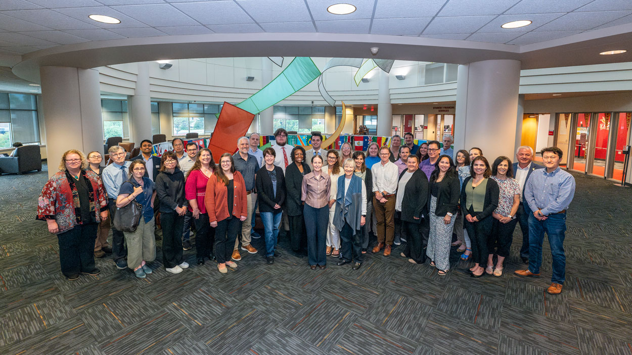 Members of the current UMSL faculty senate and university assembly pose for a photo at a Sept. 23 meeting