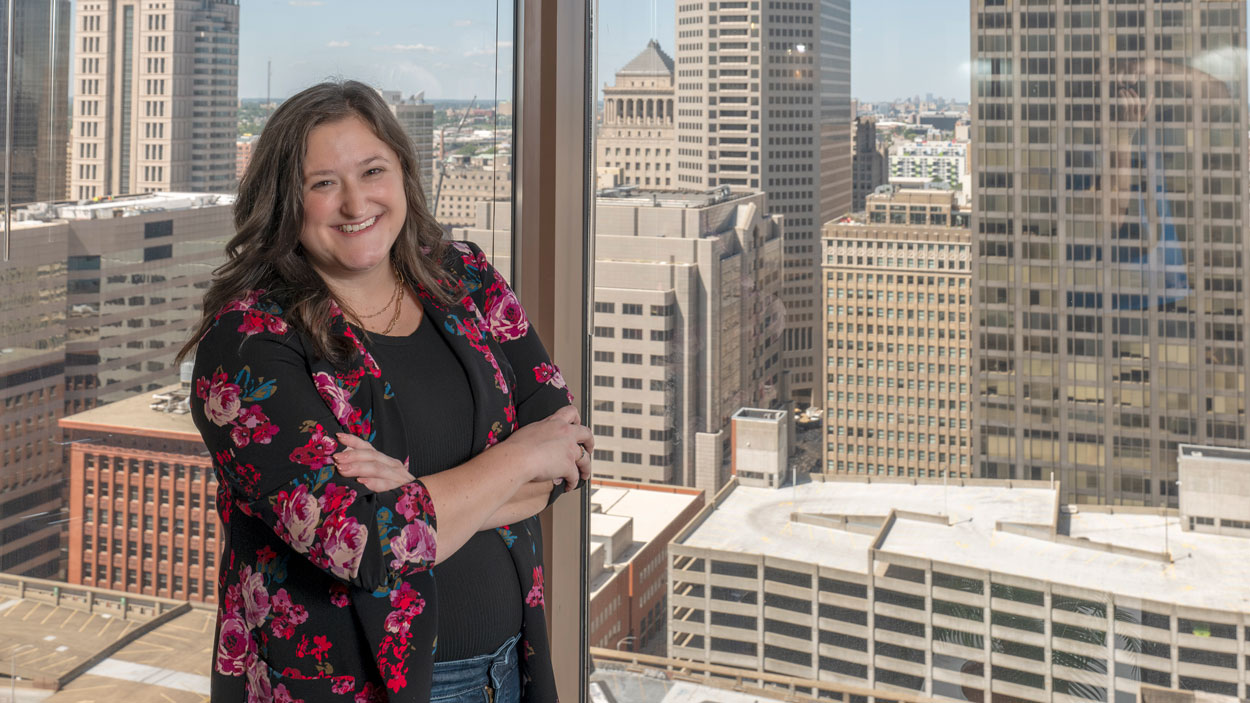 Kylee Garretson in her office at Greater St. Louis, Inc.