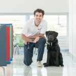 Luke Pellegrino poses with Electra, a guide dog he is training as a puppy raiser for Dogs Inc