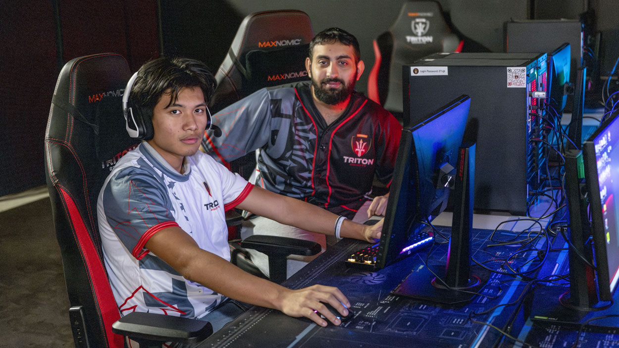 Triton esports players Yudin Gurung and Mahde Alkharabsheh in the Triton Esports Arena