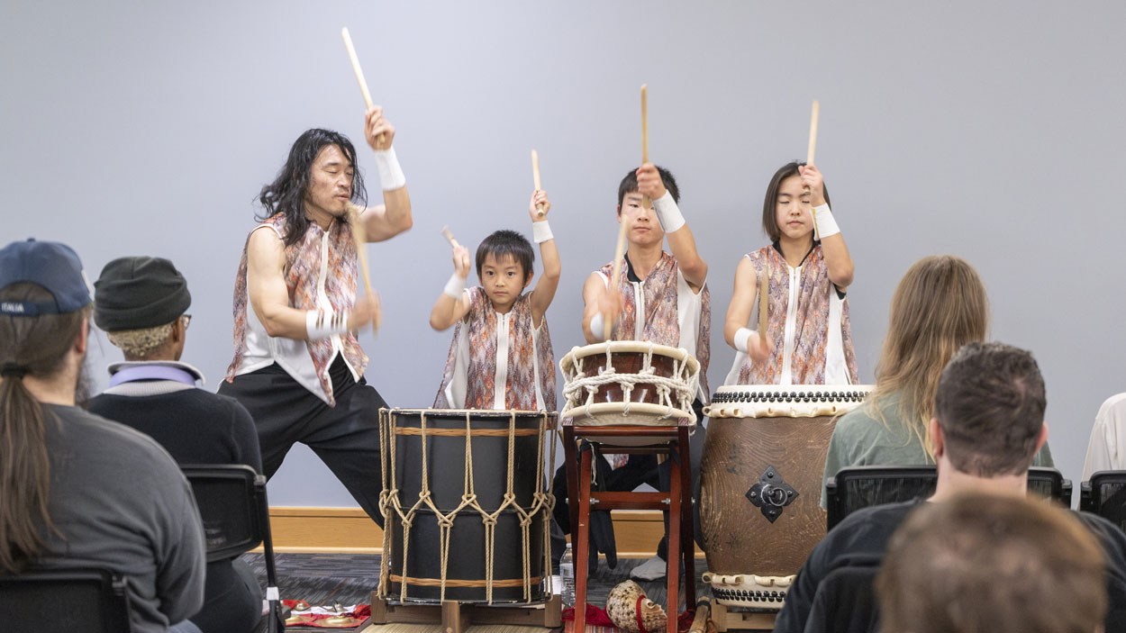 Japeanese Taiko Drummer Takumi Kato and his three children, performed Nov. 4 in the Millennium Student Center Century Rooms