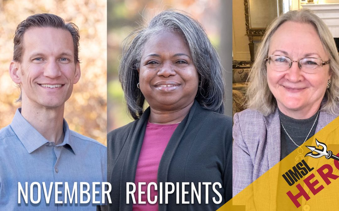 Caleb Evans, Diane Goodwin and Jeanne Zarucchi receive UMSL Hero Awards