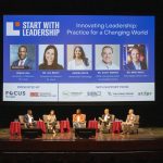 Vice Chancellor Reggie Hill (at left) moderates a panel discussion during the Start with Leadership Conference in the Blanche M. Touhill Performing Arts Center