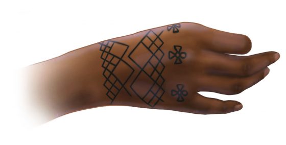 An illustration of tattoos discovered on the hands of the remains of individuals from ancient Nubia