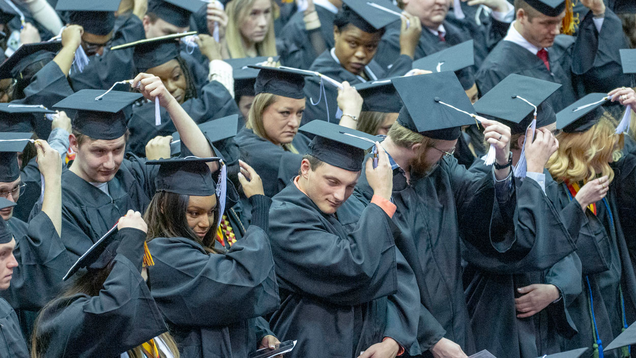 UMSL graduates move their tassle to the left during the commencement ceremony on Saturday December 20, 2025