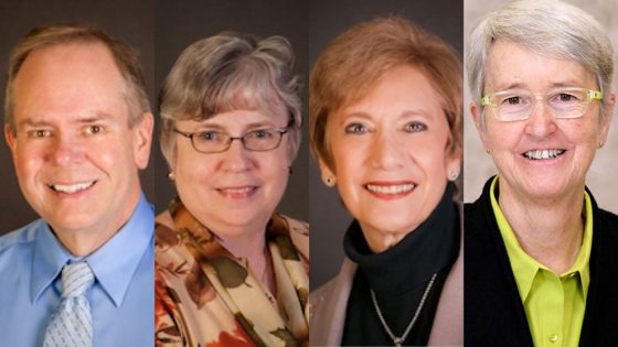 Associate Dean Emeritus Clark Hickman, Associate Professor Emeritus Virginia Navarro, Professor Emeritus Helene Sherman and Dean Emeritus Ann Taylor