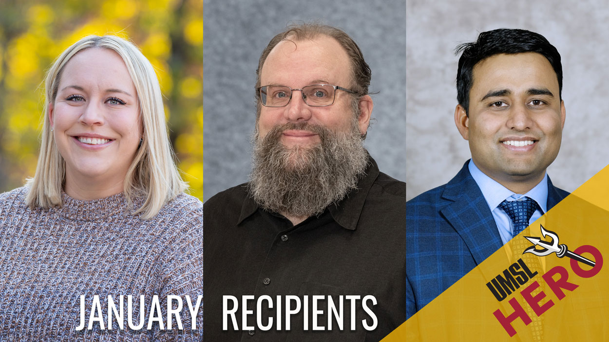 Lauren Pflug, a recruitment coordinator in the College of Arts and Sciences; Matthew Henry, an associate teaching professor and director of percussion ensembles in the Department of Music; and Vivek Singh, an assistant professor of information systems and technology in the Ed G. Smith College of Business