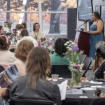 Lea'cher Kennedy, an English major and Pierre Laclede Honors College student at the University of Missouri–St. Louis, read from one of the submissions to the newest issue of Bellerive titled, "Points of Departure," at a launch party event on Feb. 27 in the ED Collabitat.