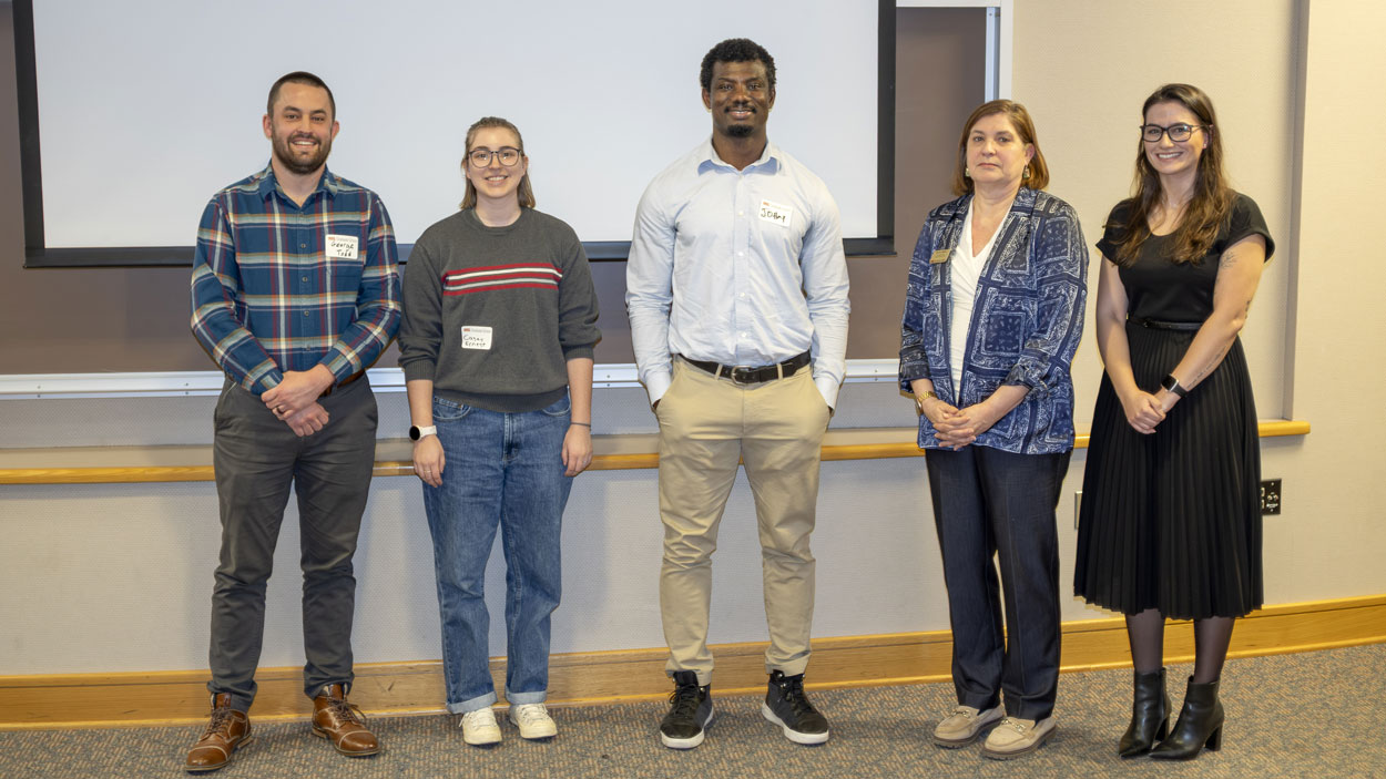 Doctoral students George Todd, Casey Ernest, John Ampomah, Karen Allman and Anna Heinzmann challenged themselves and each other in the annual Three Minute Thesis competition