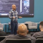Amit Kothari, the CEO of Tallyfy, speaks during a lunch and learn event on Feb. 20 in the UMSL Innovation Center.