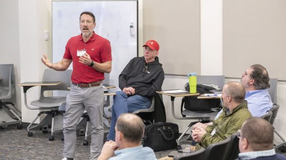 Mike Seper addresses the audience during a vibe coding workshop in the UMSL Innovation Center