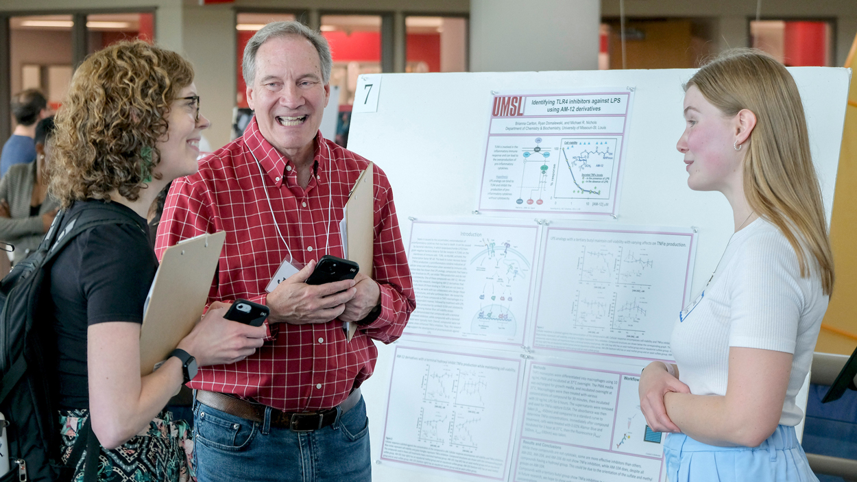 UMSL Associate Professor and the Behavioral Neuroscience Graduate Program Director in the Department of Psychological Sciences, Carissa Philippi and associate professor psychological and brain sciences Michael Griffin talk with Bree Carlton about her research titled "Identifyig TLR4 Inhibitors Against LPS Using AM-12 Derivatives."