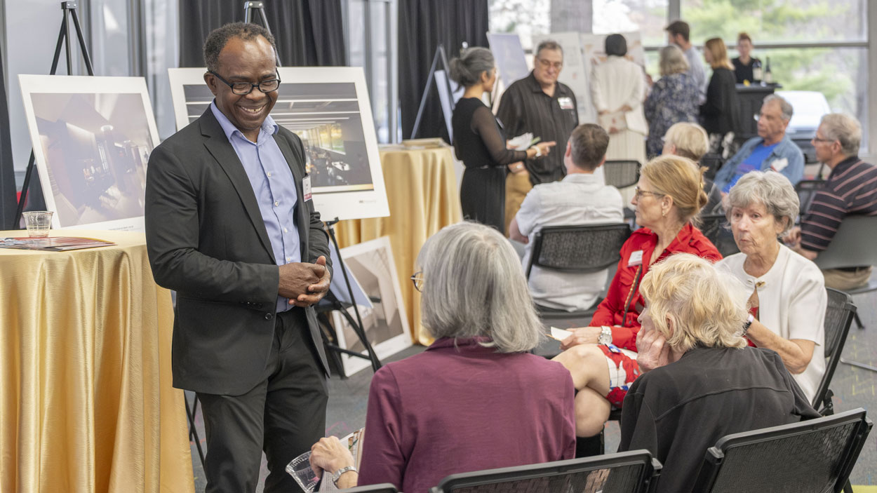 School of Engineering Founding Director George Nnanna speaks to UMSL supporters at a Connected Conversations event in the ED Collabitat