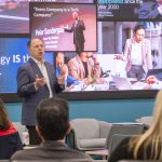 Michael Seals delivers a lightning talk to fellow alums of the Doctor of Business Administration Program at the University of Missouri–St. Louis on April 3 in the UMSL Innovation Center as part of an Alumni Weekend for graduates of the DBA program.