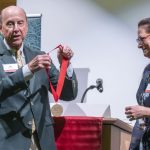 Robert R. Hermann Jr. presents the Robert R. Hermann World Ecology Award to Missouri Botanical Garden President Lúcia Lohmann