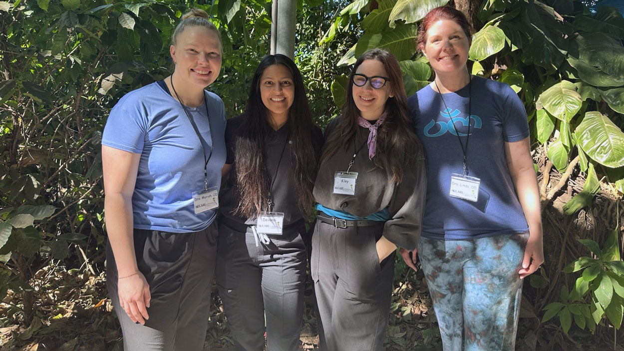 May optometry graduates Devansi Patel and Kiley Stout traveled to El Salvador with 2024 grad Dr. Mariah Strahm and Associate Clinical Professor Dr. Linda Marks for an I Care International clinic February
