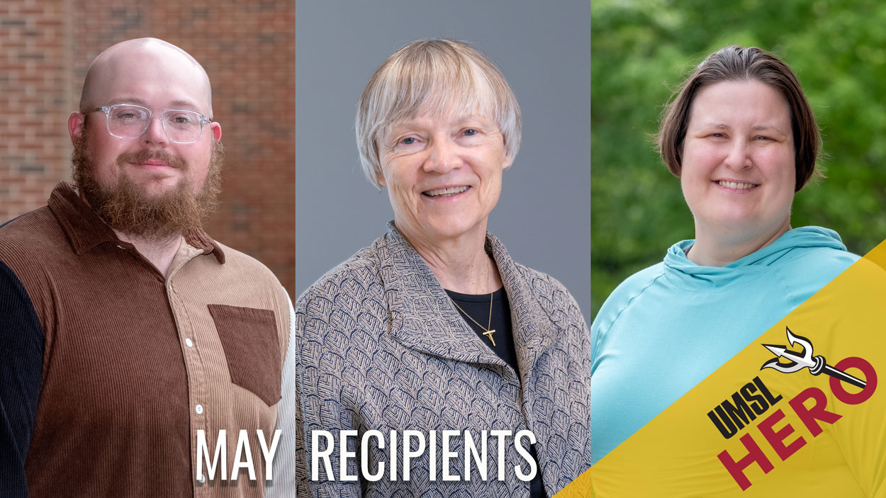 Andy McEwen, the budget and financial planning lead in Finance and Operations; Pamela Stuerke, an associate professor in the Department of Accounting in the Ed G. Smith College of Business; and Jackie Wilmes, office manager and executive assistant in UMSL Global