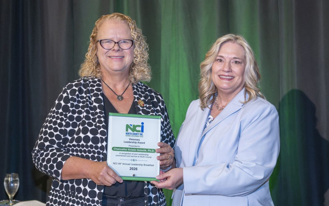 Chancellor Kristin Sobolik honored with Visionary Leadership Award at annual North County Inc. Leadership Breakfast